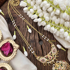 Vriksham Gaj Lakshmi Style AD Stone Double Pendant 2 Layer Pearl With Gold Plated Mala-Red White & Green-G21166