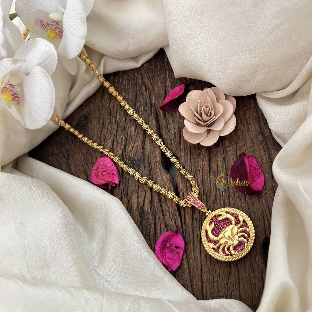 Vriksham Gold-Plated Scorpion Symbol Ruby Accents Pendant Chain Neckpiece-G19609