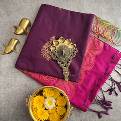 Grape Wine Color Soft Silk Saree-VS3945