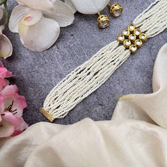 Vriksham Elegant Kundan Square Pendant With Multilayer Pearl Choker Neckpiece-G20374