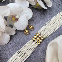 Vriksham Elegant Kundan Square Pendant With Multilayer Pearl Choker Neckpiece-G20374