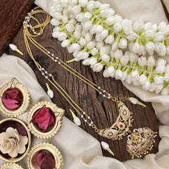 Vriksham Gaj Lakshmi Style AD Stone Double Pendant 2 Layer Pearl With Gold Plated Mala-Red White-G21165