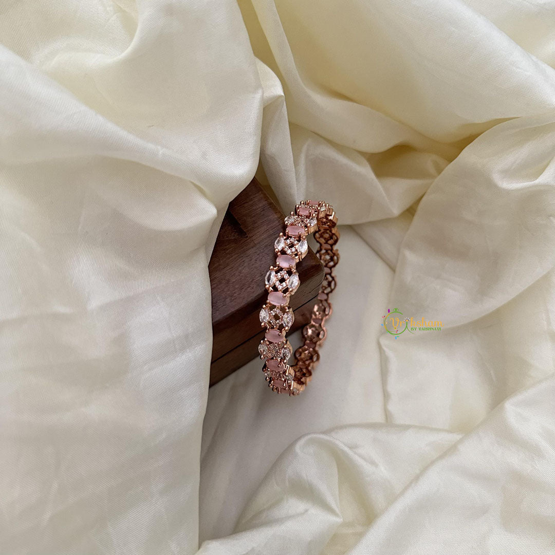 Rose Gold Alike AD Stone Kada Bangle-Pastel Pink-G14969