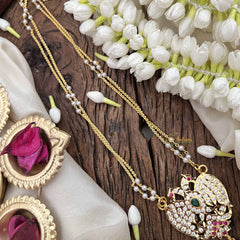 Vriksham Dual Peacock Style Pendant 2 Layer Pearl With Gold Plated Mala-White Red & Green-G21183