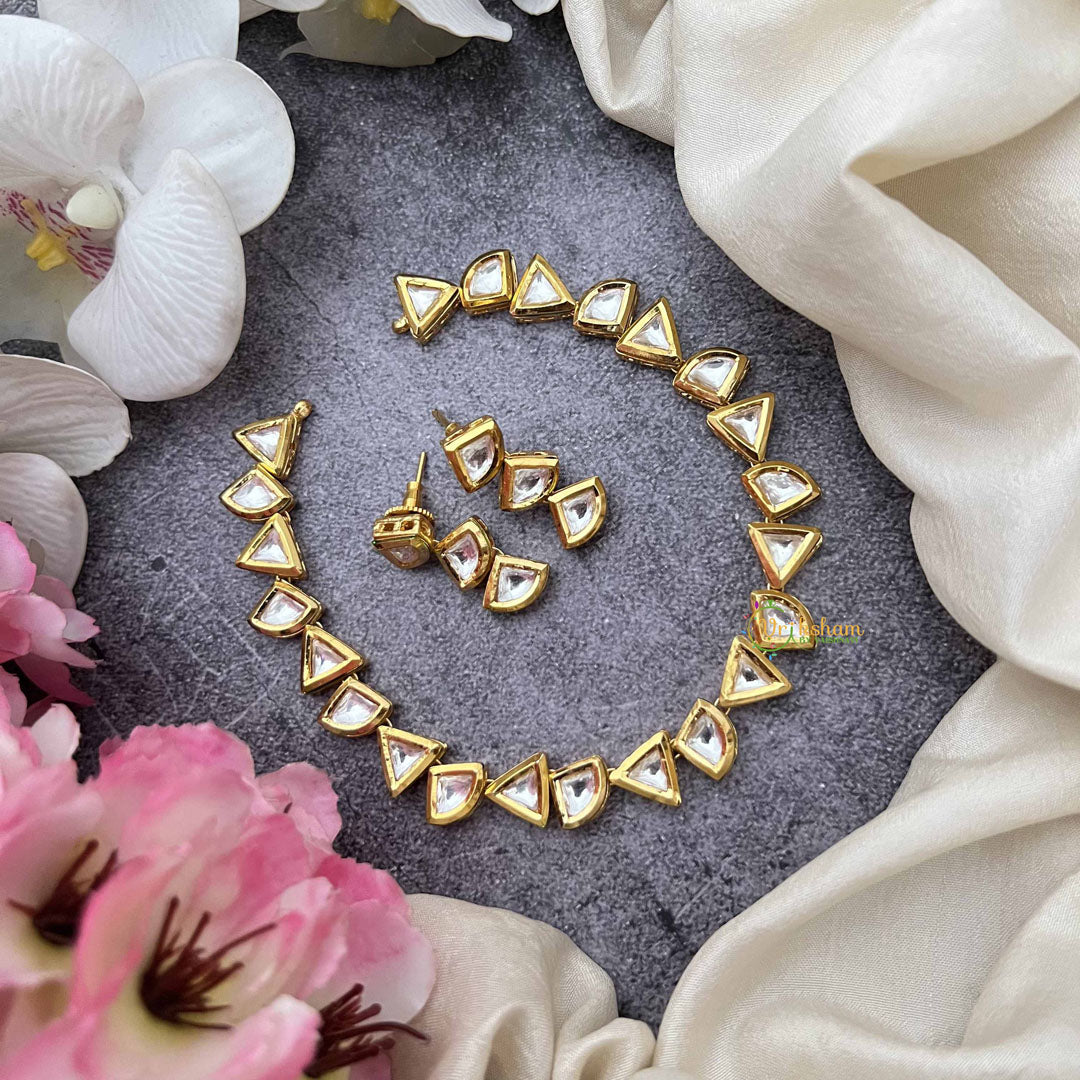 Vriksham Minimalist Triangle Design Gold Plated Kundan Neckpiece-G20370