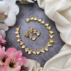 Vriksham Minimalist Triangle Design Gold Plated Kundan Neckpiece-G20370