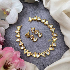 Vriksham Minimalist Triangle Design Gold Plated Kundan Neckpiece-G20370