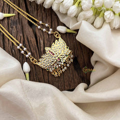 Vriksham Lotus Style Pendant 2 Layer Pearl With Gold Plated Mala-Diamond Drop-White Red & Green-G21168