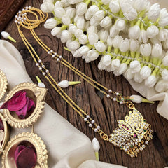 Vriksham Lotus Style Pendant 2 Layer Pearl With Gold Plated Mala-Diamond Drop-White Red & Green-G21168