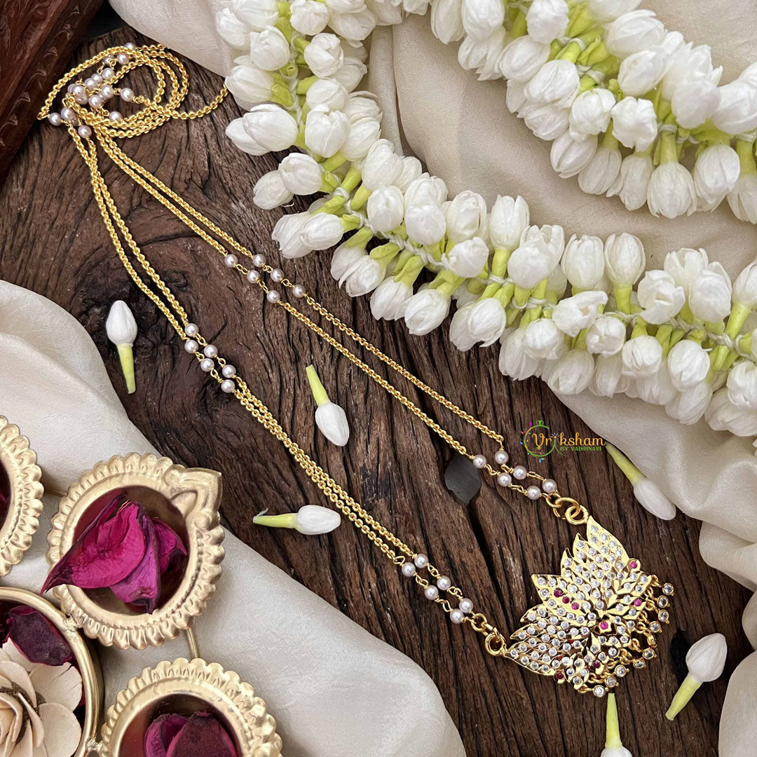 Vriksham Lotus Style Pendant 2 Layer Pearl With Gold Plated Mala-Diamond Drop-White Red-G21169