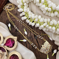 Vriksham Lotus Style Pendant 2 Layer Pearl With Gold Plated Mala-Diamond Drop-White Red-G21169