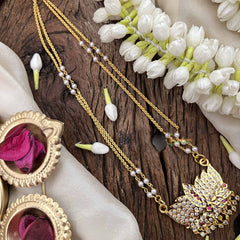 Vriksham Lotus Style Pendant 2 Layer Pearl With Gold Plated Mala-Diamond Drop-White Red-G21169