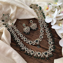 Exquisite 2 Layer Victorian Diamond Long Neckpiece-Green-VV1668