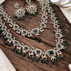 Exquisite 2 Layer Victorian Diamond Long Neckpiece-Green-VV1668