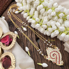 Vriksham Ganesh Ji Style Pendant 2 Layer Pearl With Gold Plated Mala-White Red-G21170