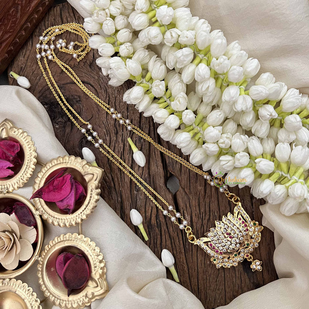 Vriksham Lotus Style Pendant 2 Layer Pearl With Gold Plated Mala-White Red & Green-G21171