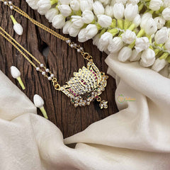 Vriksham Lotus Style Pendant 2 Layer Pearl With Gold Plated Mala-White Red & Green-G21171