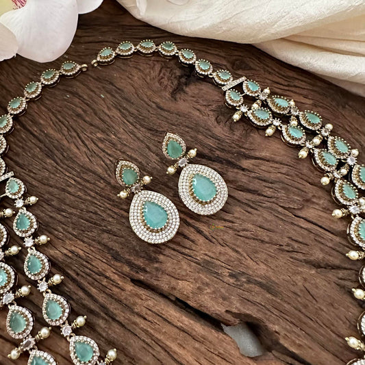 Elegant 2 Layer Aqua Green Victorian Diamond Neckpeice-Tear Drop-VV1677