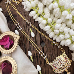 Vriksham Lotus Style Pendant 2 Layer Pearl With Gold Plated Mala-White Red & Green-G21171