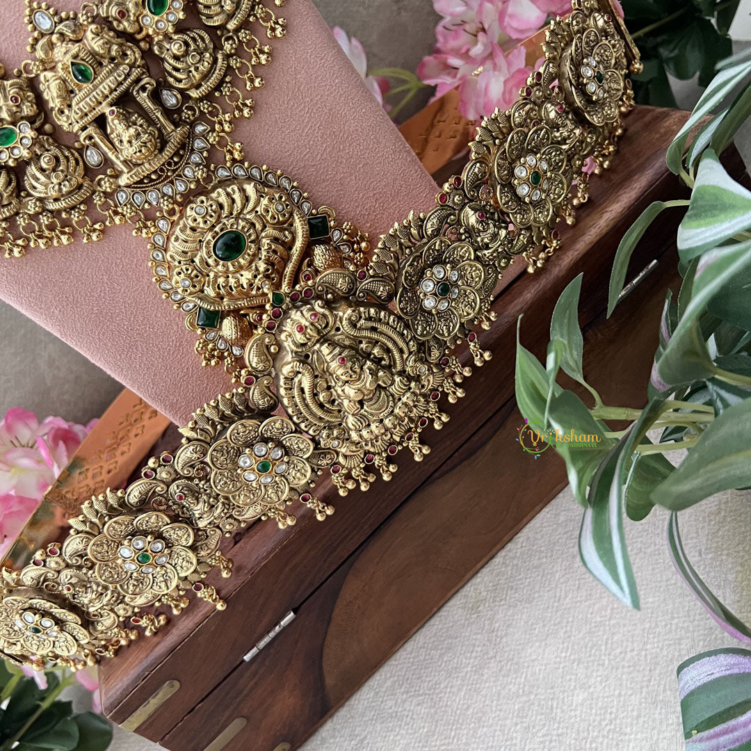 Vriksham South indian Lakshmi Temple Necklace 1 gm Gold Bridal Set-Green-Gold Bead-G18824