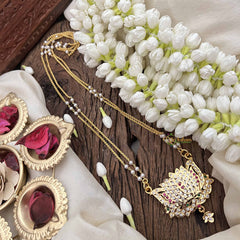 Vriksham Lotus Style Pendant 2 Layer Pearl With Gold Plated Mala-White Red & Green-G21171