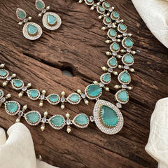 Elegant 2 Layer Aqua Green Victorian Diamond Neckpeice-Tear Drop-VV1677