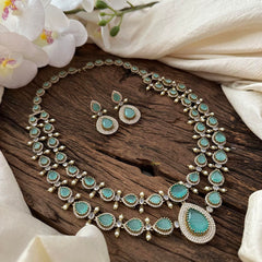 Elegant 2 Layer Aqua Green Victorian Diamond Neckpeice-Tear Drop-VV1677