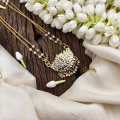 Vriksham Minimalist Lotus Style Pendant 2 Layer Pearl With Gold Plated Mala-White Red & Green-G21172