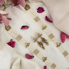 Vriksham Multilayered Radha Krishna Pendant Long Haram-Pearls & Gold Bead-White-G16585