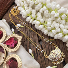 Vriksham Minimalist Lotus Style Pendant 2 Layer Pearl With Gold Plated Mala-White Red & Green-G21172