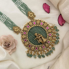 Vriksham Multilayered Radha Krishna Pendant Long Haram-Pastel Green Bead-Red-G16588