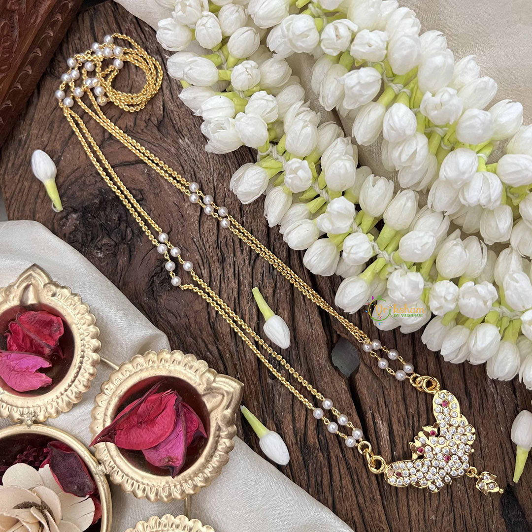 Vriksham Butterfly Style Pendant 2 Layer Pearl With Gold Plated Mala-White Red-G21181