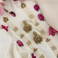 Vriksham Multilayered Lakshmi Pendant Long Haram-Pearls & Gold Bead-Multicolor-G16589