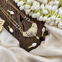 Vriksham Classic Peacock Style Pendant 2 Layer Pearl With Gold Plated Mala-White-G21180