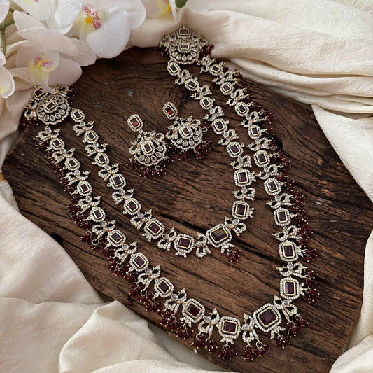 Exquisite 2 Layer Victorian Diamond Long Neckpiece-Red-VV1670