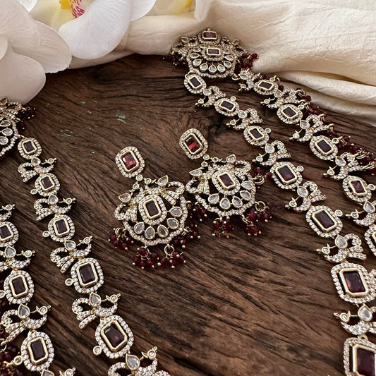 Exquisite 2 Layer Victorian Diamond Long Neckpiece-Red-VV1670