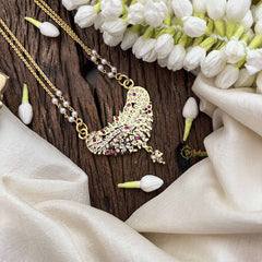 Vriksham Peacock Style Pendant 2 Layer Pearl With Gold Plated Mala-White Red-G21177