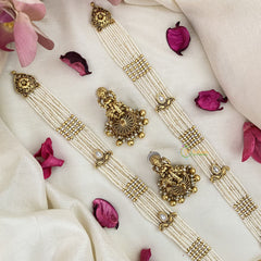 Vriksham Multilayered Lakshmi Pendant Long Haram-Pearls & Gold Bead-White-G16590