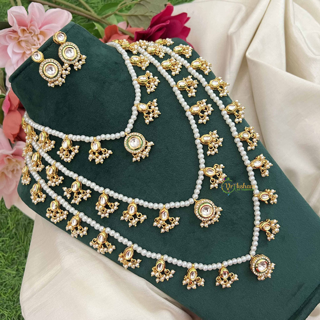 Vriksham Opulent Charm Golden Grace 3-Lada Pearl Long Neckpiece-G20376