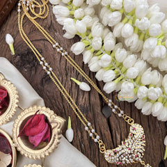 Vriksham Peacock Style Pendant 2 Layer Pearl With Gold Plated Mala-White Red-G21177