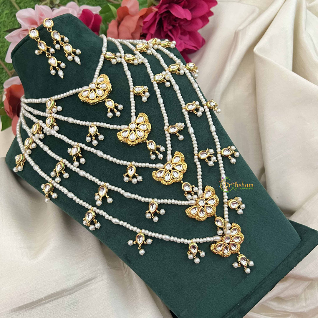 Vriksham Butterfly Bliss Multi Strand Kundan 5-Lada Pearl Long Neckpiece-G20375