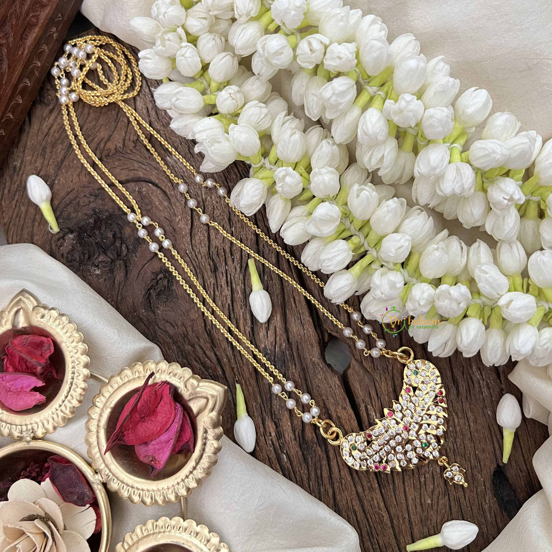 Vriksham Peacock Style Pendant 2 Layer Pearl With Gold Plated Mala-White Red Green-G21178