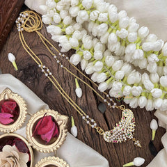 Vriksham Peacock Style Pendant 2 Layer Pearl With Gold Plated Mala-White Red Green-G21178