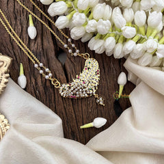 Vriksham Peacock Style Pendant 2 Layer Pearl With Gold Plated Mala-White Red Green-G21178