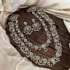 Exquisite 2 Layer Victorian Diamond Long Neckpiece-White-Pearls-VV1666