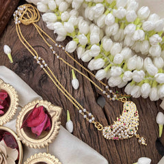 Vriksham Peacock Style Pendant 2 Layer Pearl With Gold Plated Mala-White Red Green-G21178