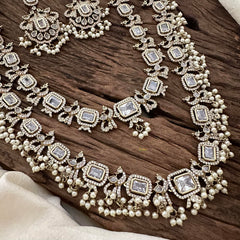 Exquisite 2 Layer Victorian Diamond Long Neckpiece-White-Pearls-VV1666