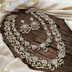 Exquisite 2 Layer Victorian Diamond Long Neckpiece-White-Pearls-VV1666