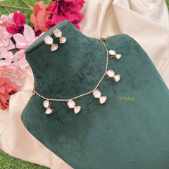 Vriksham Modern Geometric Kundan With Chic White Stone Drops Neckpiece-G20378