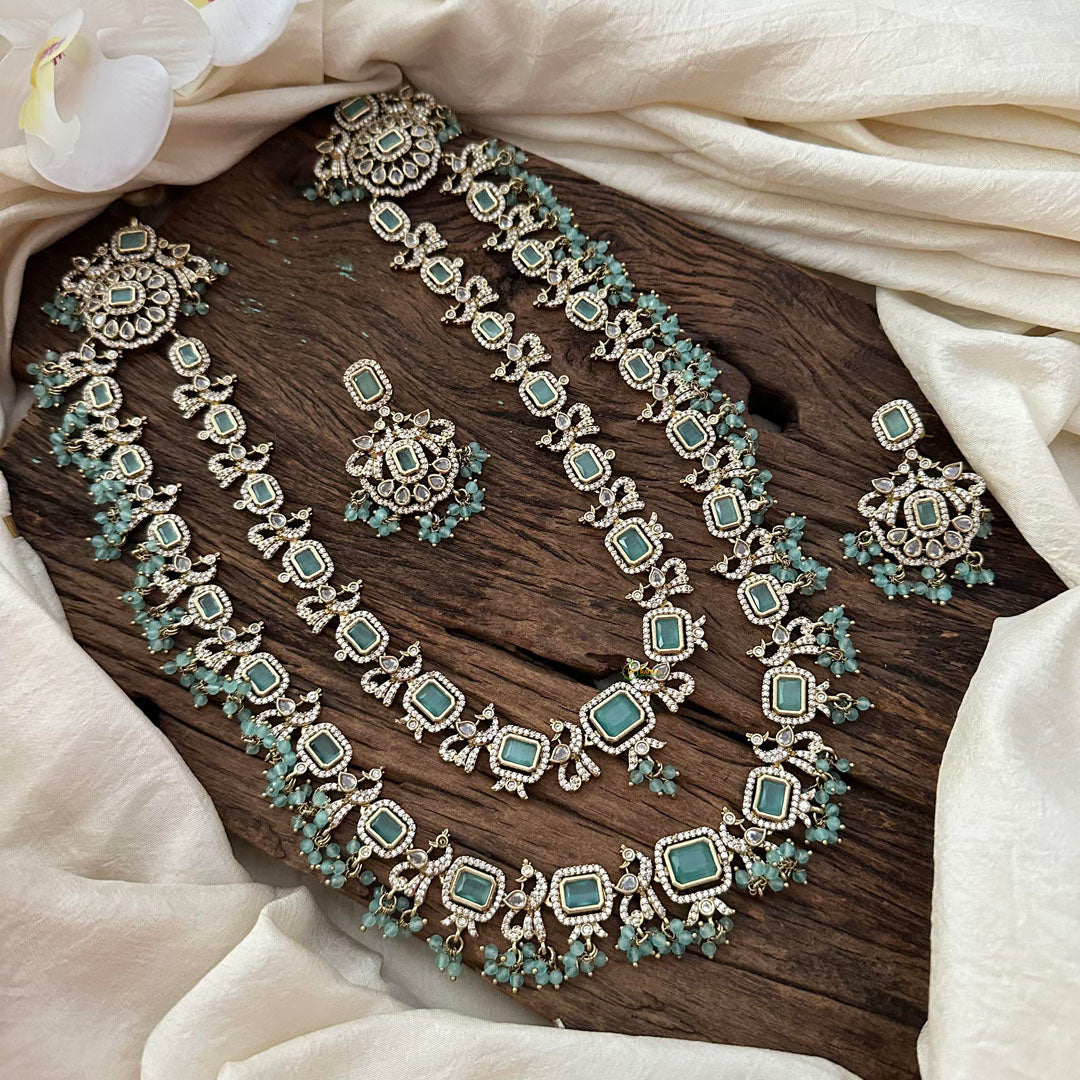 Exquisite 2 Layer Victorian Diamond Long Neckpiece-Aqua Green-VV1669